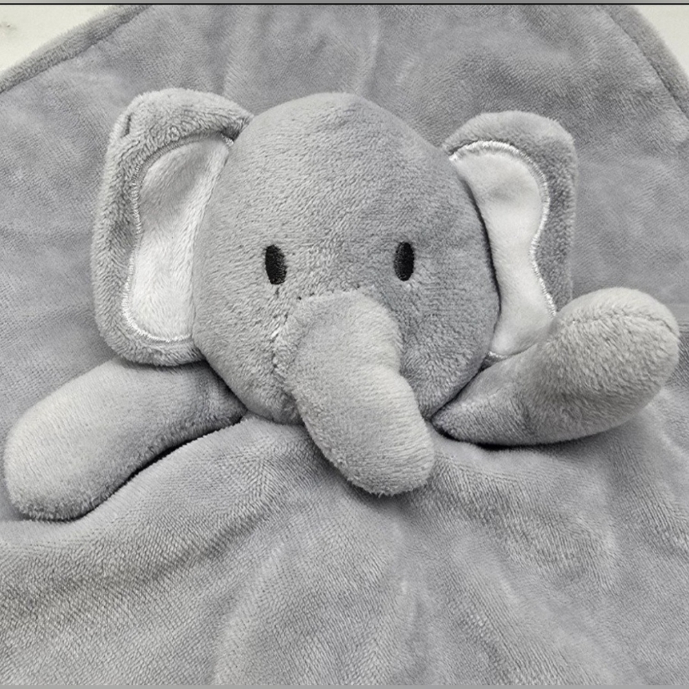 Gray Elephant Lovey Security Blanket Baby Plush Rattle Teether